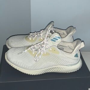 Adidas Cream and White Sneakers with Blue Details